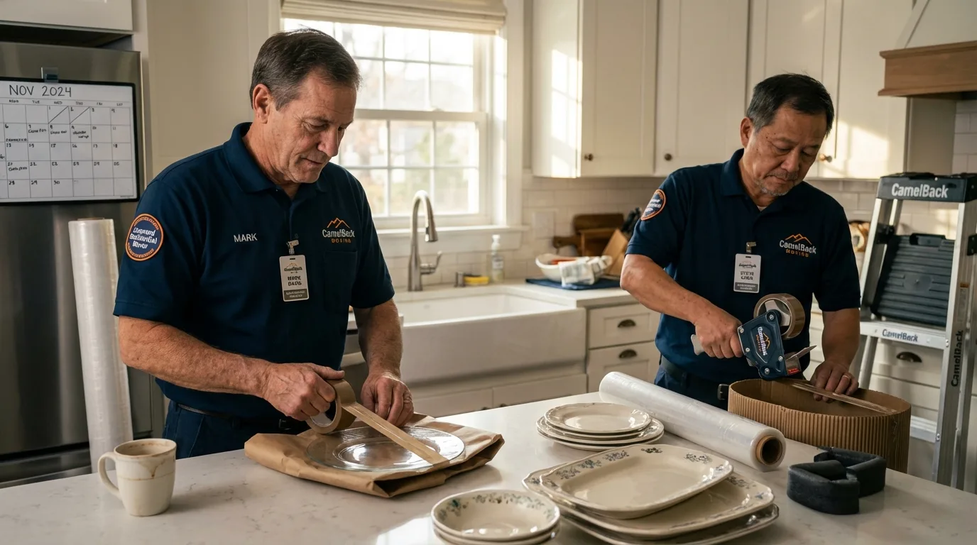 Professional crew packing kitchen dishware in Morton, WA